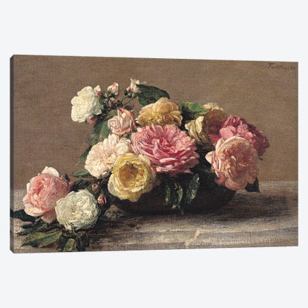 Roses in a Dish, 1882  Canvas Print #BMN2548} by Ignace Henri Jean Theodore Fantin-Latour Canvas Print