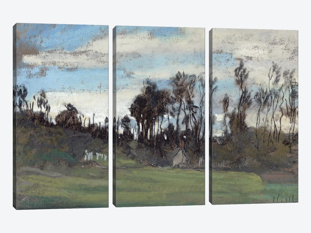 The Meadow lined with trees  by Claude Monet 3-piece Canvas Wall Art