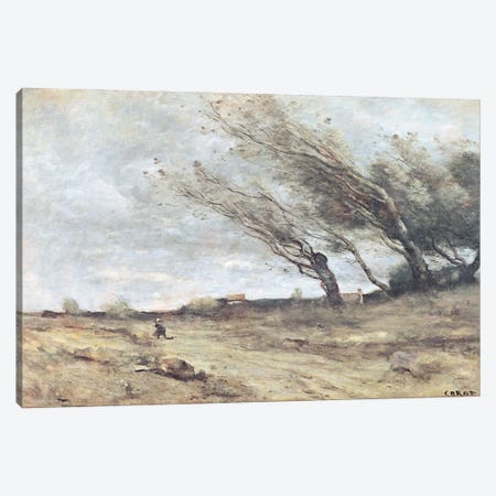 The Gust of Wind, c.1865-70  Canvas Print #BMN2554} by Jean-Baptiste-Camille Corot Canvas Art Print