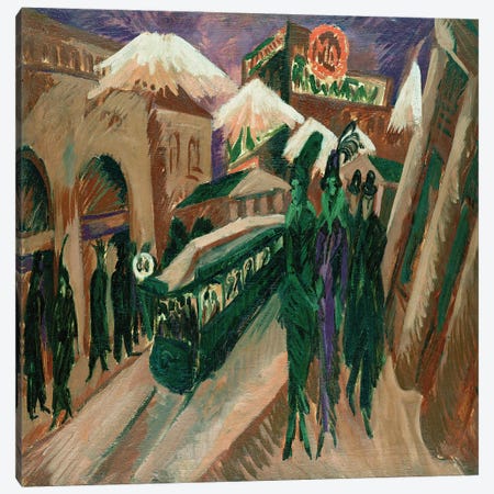 Leipzig Street with Electric Tram, 1914  Canvas Print #BMN2591} by Ernst Ludwig Kirchner Canvas Artwork