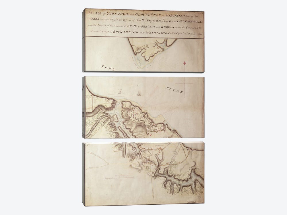 British map of the Siege of Yorktown, 1781  3-piece Canvas Art