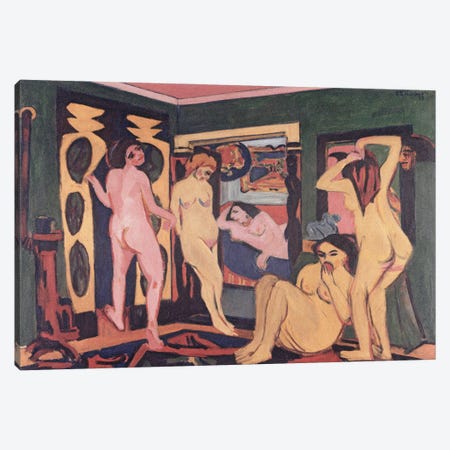 Bathers in a Room, 1908  Canvas Print #BMN2614} by Ernst Ludwig Kirchner Canvas Art