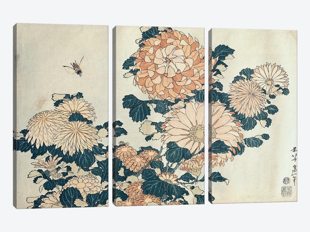 Chrysanthemums  by Katsushika Hokusai 3-piece Canvas Art Print