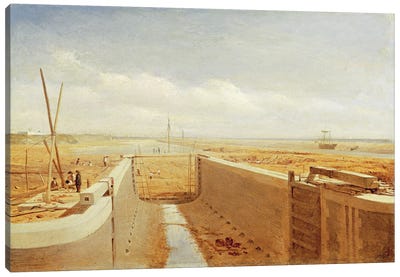 Canal under Construction, possibly the Bude Canal, c.1840  Canvas Art Print