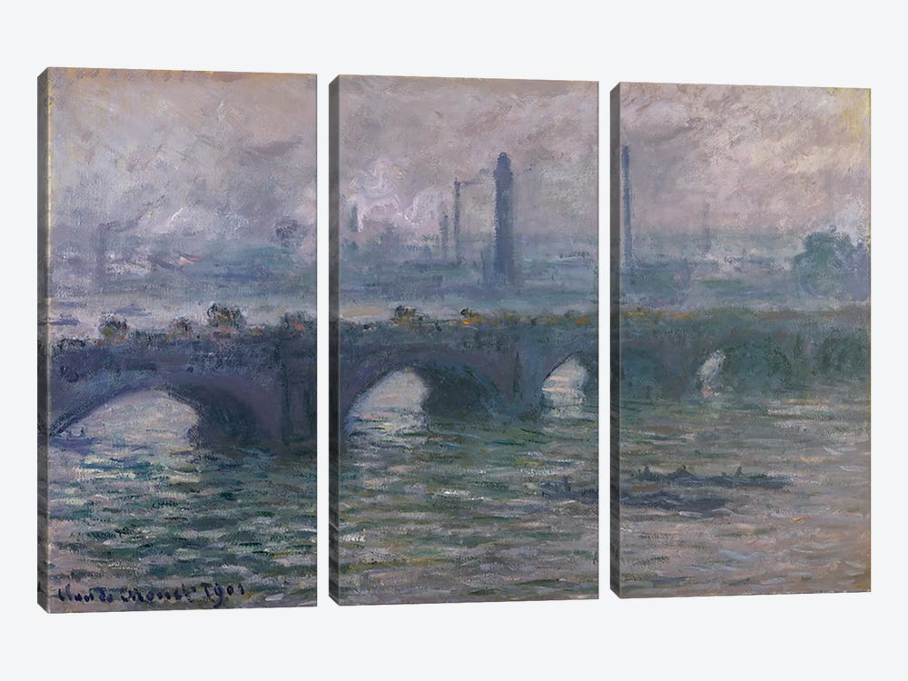Waterloo Bridge, 1901 3-piece Canvas Print