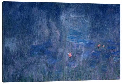 Waterlilies: Reflections of Trees, detail from the central section, 1915-26  Canvas Art Print - All Things Monet