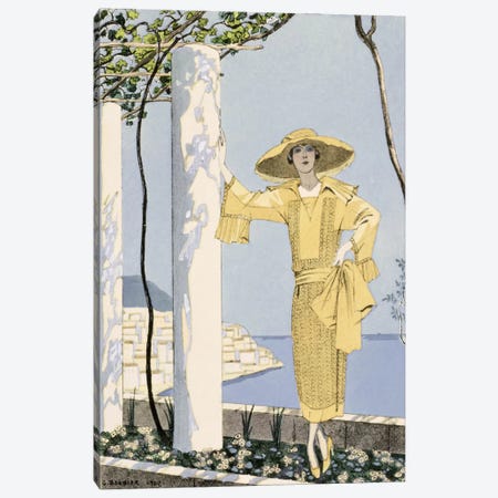 Amalfi, illustration of a woman in a yellow dress by Worth, 1922 (pochoir print) Canvas Print #BMN26} by George Barbier Art Print
