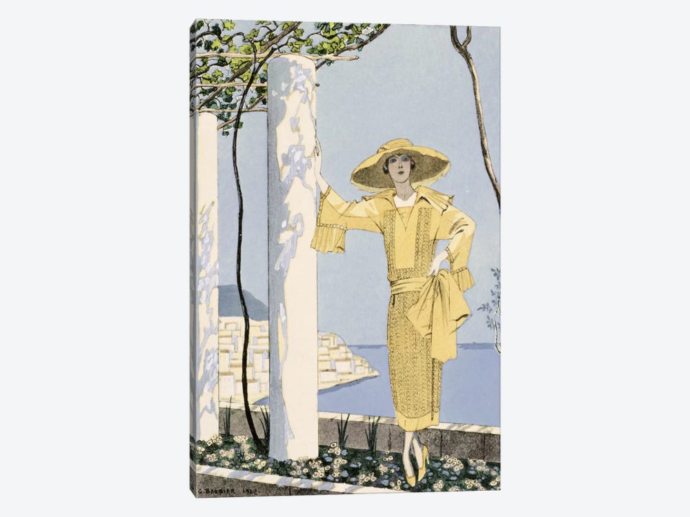 Amalfi, illustration of a woman in a yellow dress by Worth, 1922 (pochoir print) by George Barbier 1-piece Canvas Artwork