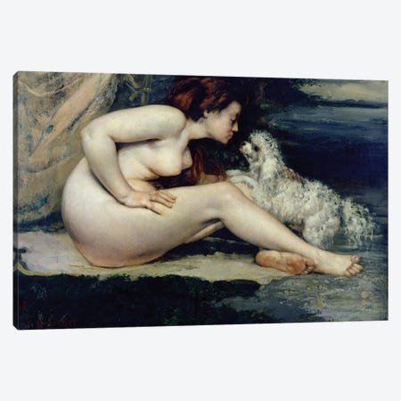Female Nude with a Dog  Canvas Print #BMN2707} by Gustave Courbet Canvas Artwork