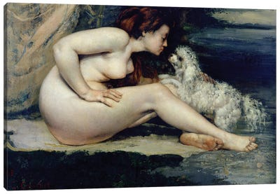 Female Nude with a Dog  Canvas Art Print