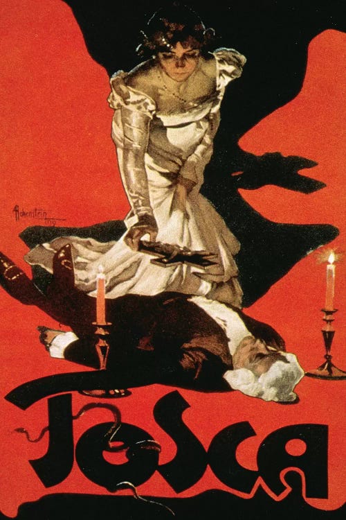 Poster advertising a performance of Tosca, 1899 