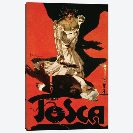 Poster advertising a performance of Tosca, 1899  Canvas Print #BMN2712} by Adolfo Hohenstein Canvas Wall Art