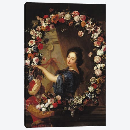 Portrait of a Woman Surrounded by Flowers, presumed to be Julie d'Angennes  Canvas Print #BMN2724} by Jean-Baptiste Belin de Fontenay I Canvas Wall Art