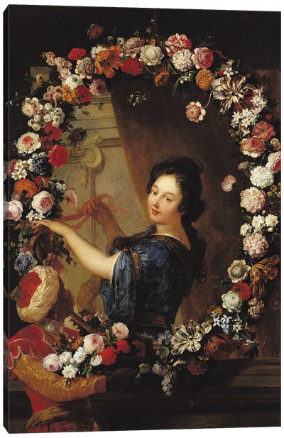 Portrait of a Woman Surrounded by Flowers, presumed to be Julie d'Angennes  Canvas Art Print