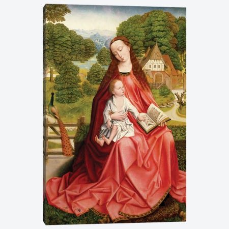 Virgin and Child in a Garden  Canvas Print #BMN2726} by Master of the Embroidered Foliage Canvas Wall Art