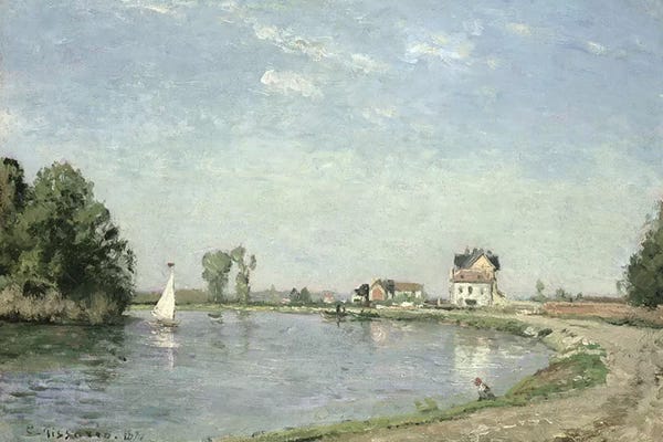 Camille Pissarro: At the River's Edge, 1871  by Camille Pissarro