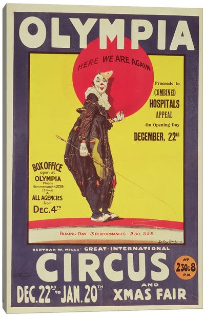 Bertram Mills circus poster, 1922  Canvas Art Print - Performing Arts