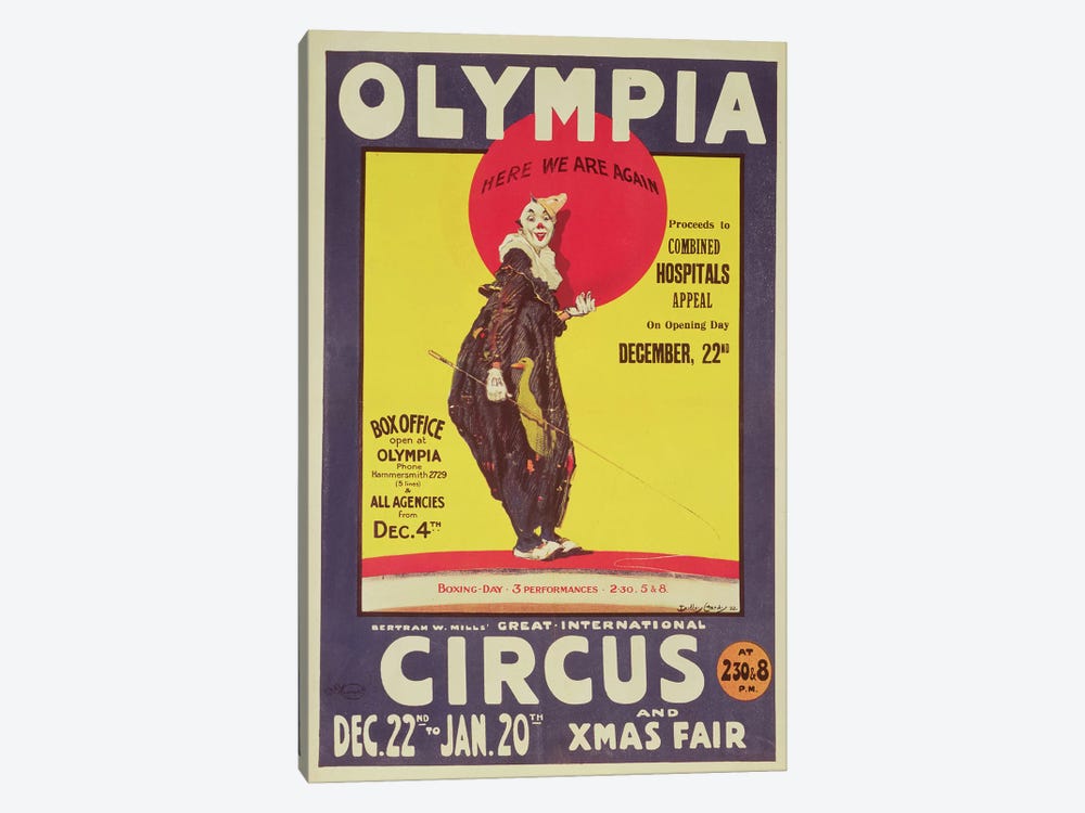 Bertram Mills circus poster, 1922  by Dudley Hardy 1-piece Canvas Art
