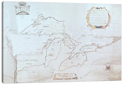 Map of the Great Lakes  Canvas Art Print - Michigan Art