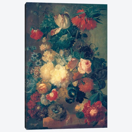 Flowers in a Vase with a Bird's Nest  Canvas Print #BMN2774} by Jan van Os Canvas Print