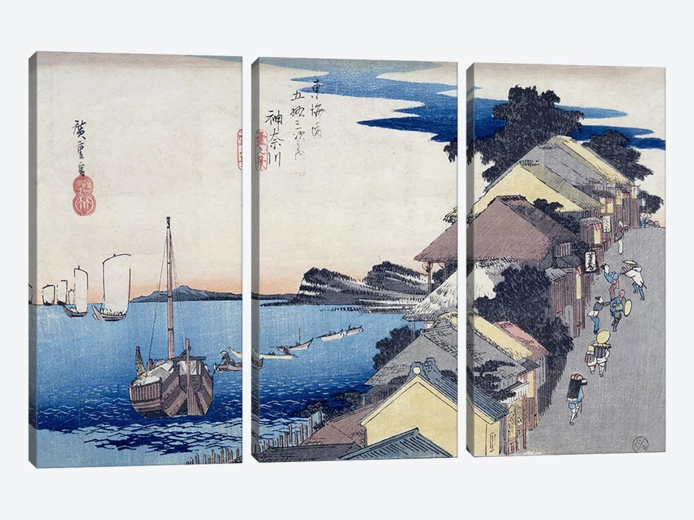 Kanagawa, dai no kei (Kanagawa: View of the Embankment) 3-piece Canvas Art