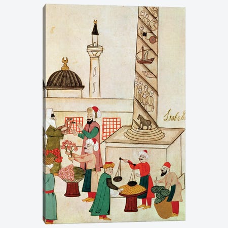 Ms 1671 A Bazaar in Istanbul, c.1580  Canvas Print #BMN2797} by Islamic School Art Print