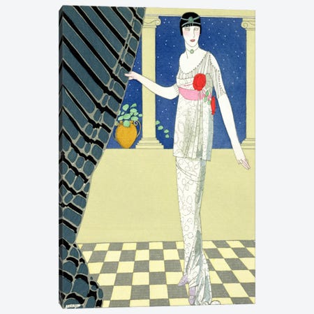 My Guests have not Arrived, illustration of a woman in a dress by Redfern (pochoir print) Canvas Print #BMN27} by George Barbier Art Print