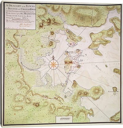 Plan of Towns of Boston and Charlestown, 1775  Canvas Art Print - Boston Maps