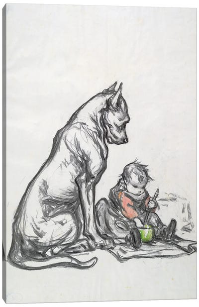 Dog and child, early 20th century  Canvas Art Print