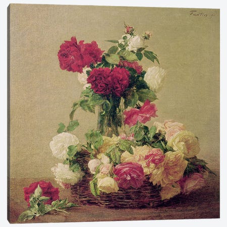 Roses, 1891  Canvas Print #BMN2820} by Ignace Henri Jean Theodore Fantin-Latour Canvas Art