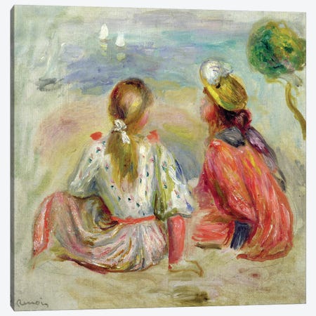 Young Girls on the Beach, c.1898  Canvas Print #BMN2823} by Pierre Auguste Renoir Canvas Artwork