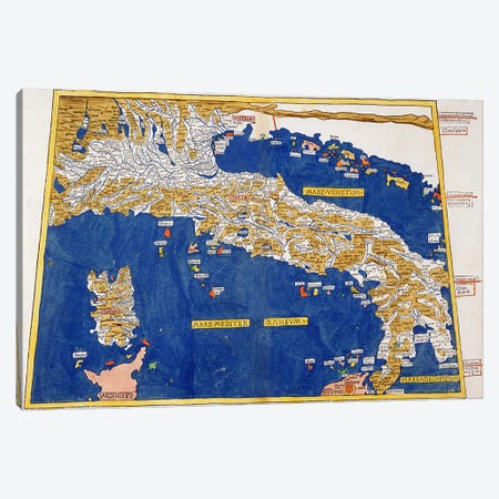 Ptolemaic Map of Italy, 1482  Canvas Print #BMN2839} by Nicolaus Germanus Canvas Art Print