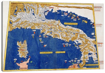 Ptolemaic Map of Italy, 1482  Canvas Art Print