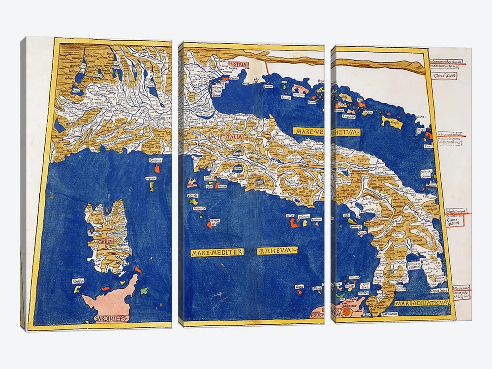 Ptolemaic Map of Italy, 1482  by Nicolaus Germanus 3-piece Canvas Art