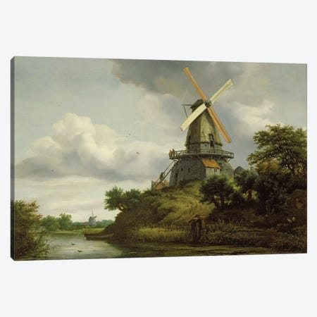 Windmill by a River  Canvas Print #BMN2891} by Jacob Isaacksz van Ruisdael Canvas Art Print