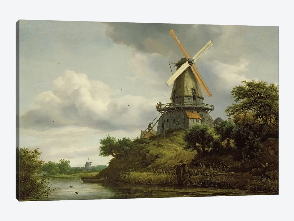 Windmill by a River  by Jacob Isaacksz van Ruisdael 1-piece Canvas Wall Art