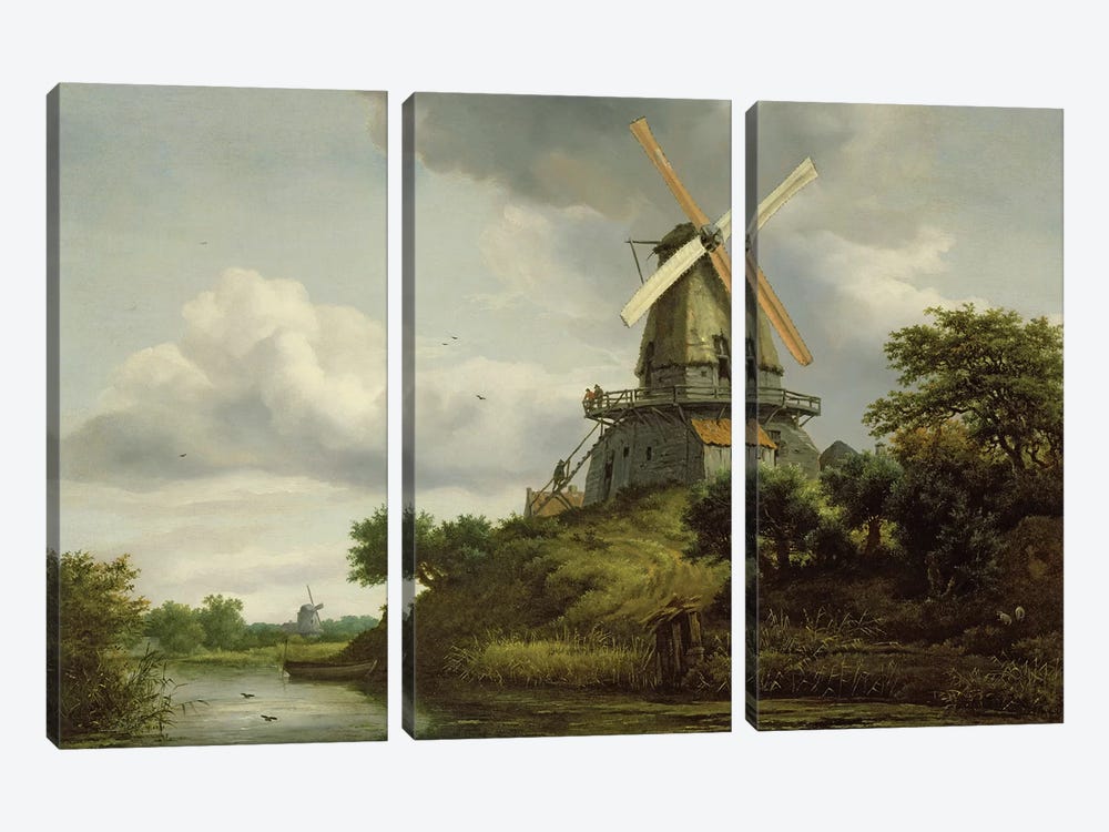 Windmill by a River  3-piece Canvas Wall Art