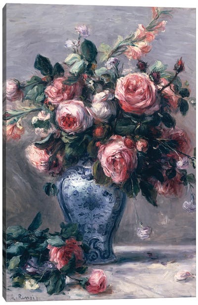 Vase of Roses  Canvas Art Print - Pottery Still Life