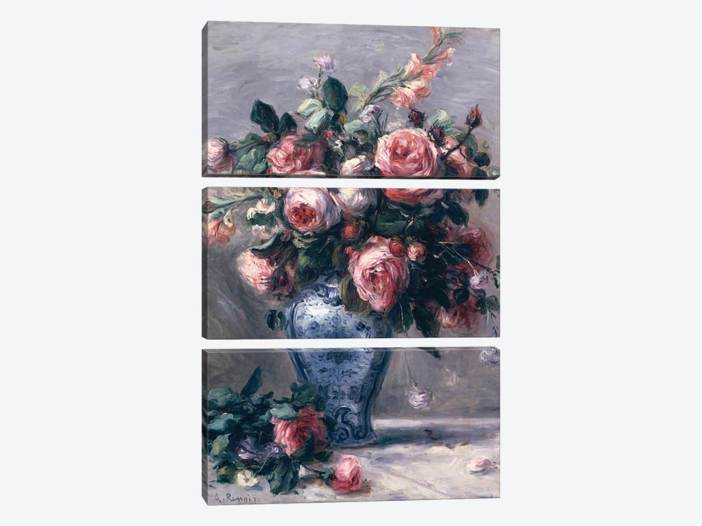 Vase of Roses  by Pierre Auguste Renoir 3-piece Canvas Print