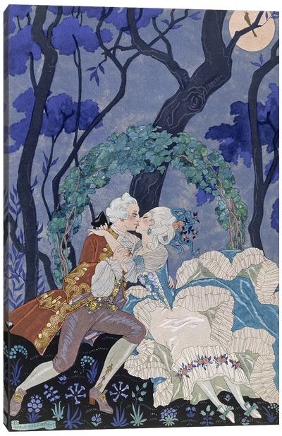 Secret Kiss, illustration for 'Fetes Galantes' by Paul Verlaine  Canvas Art Print