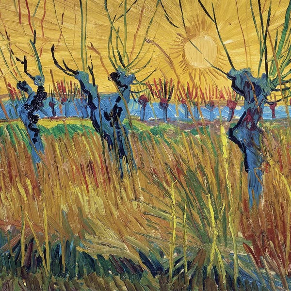Post-Impressionism: Pollarded Willows and Setting Sun, 1888  by Vincent van Gogh