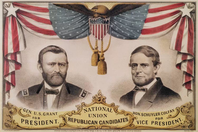 Electoral poster for the U.S.A. Presidential election of 1868 depicting Ulysses S. Grant and Schuyler Colfax, 1868 