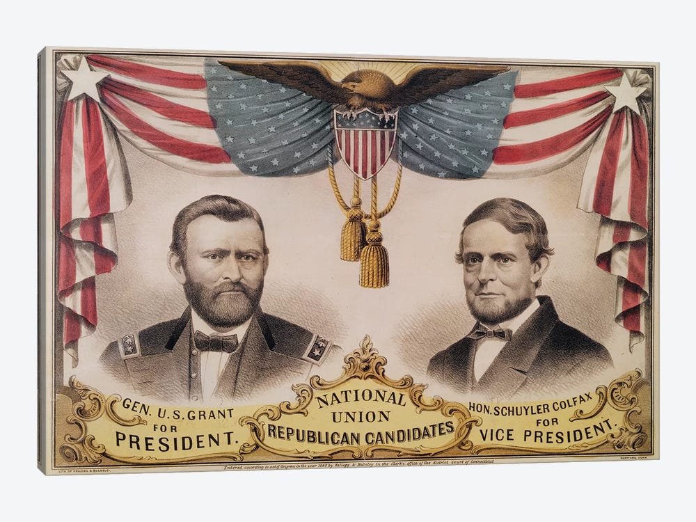 Electoral poster for the U.S.A. Presidential election of 1868 depicting Ulysses S. Grant and Schuyler Colfax, 1868  by American School 1-piece Canvas Artwork