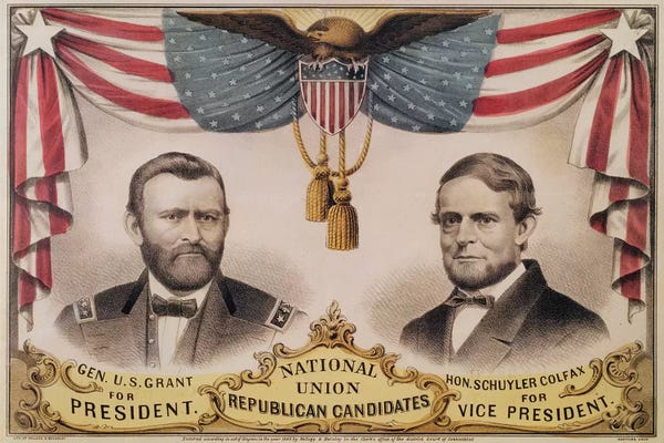 American Décor: Electoral poster for the U.S.A. Presidential election of 1868 depicting Ulysses S. Grant and Schuyler Colfax, 1868  by American School