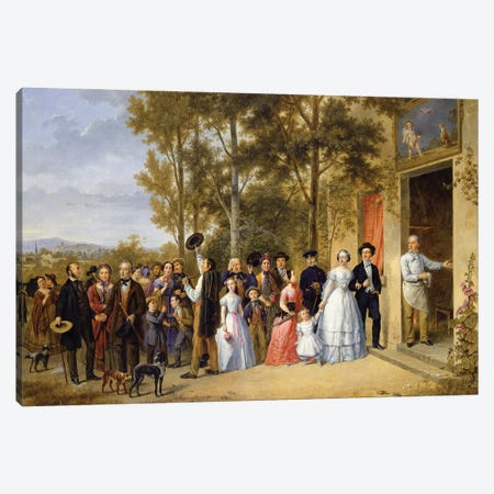 A Wedding at the Coeur Volant, Louveciennes, c.1850  Canvas Print #BMN2920} by French School Canvas Art Print