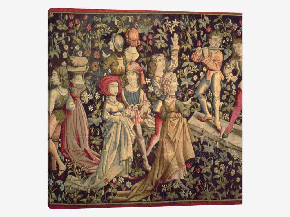 Tapestry depicting dancers and musicians  by French School 1-piece Canvas Wall Art
