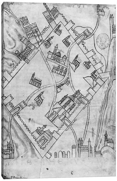 Ms 466 fol.1 Map of the city of Jerusalem, before 1167  Canvas Art Print