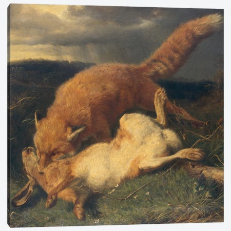 Fox and Hare, 1866  Canvas Print #BMN2933} by Johann Baptist Hofner Canvas Artwork