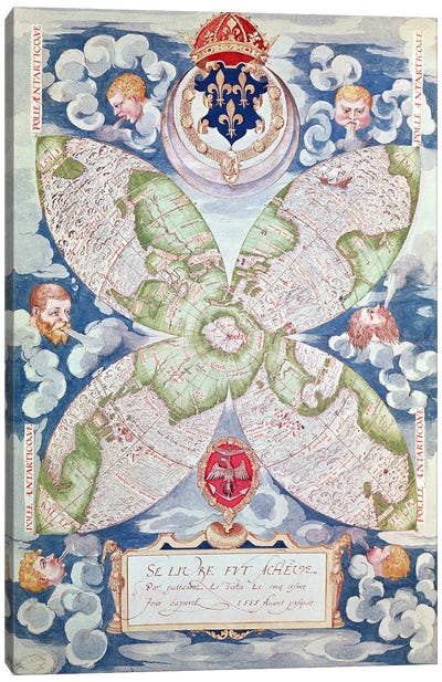 Fol.7v Map of the North Pole, from 'Cosmographie Universelle', 1555  Canvas Art Print