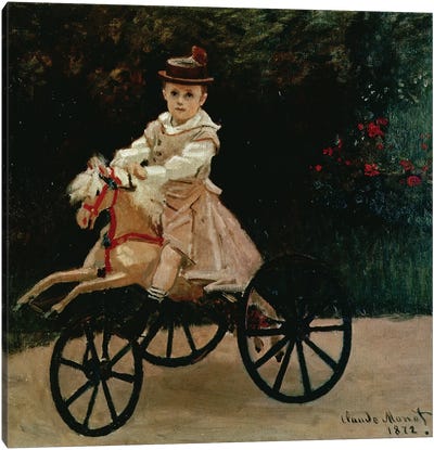 Jean Monet on his Hobby Horse, 1872  Canvas Art Print - Bicycle Art